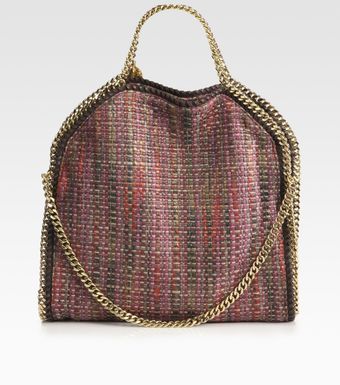  Falabella Metallic Woven Boucle Foldover Tote 
