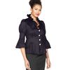 Eci Three Quarter Sleeve Jewel Button Pleated Ruffled in Blue - Lyst