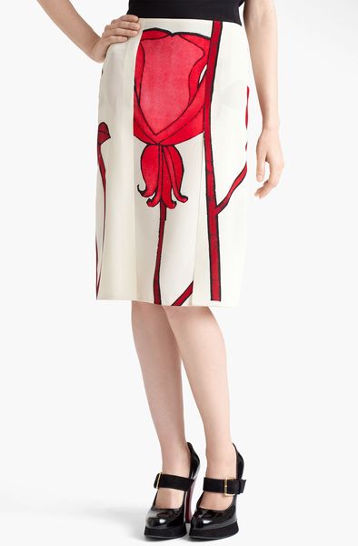 Marni Floral Print Silk Skirt in White (ivory pink) - Lyst