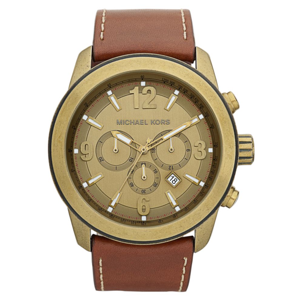Michael Kors Chronograph XL Runway Luggage Leather Strap in Gold for ...