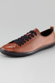 Prada Leather Lace Up Captoe Sneaker  - Lyst
