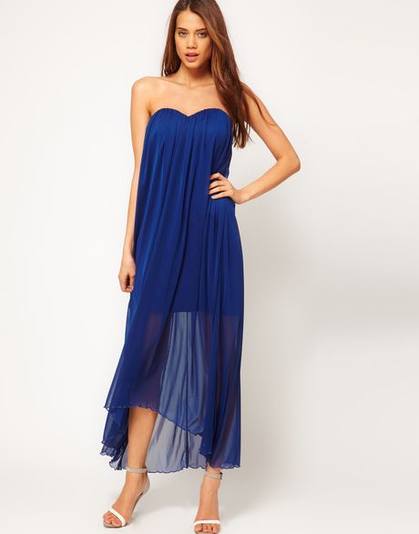 Asos Collection Asos Strapless Maxi Dress in Mesh in Blue (navy) - Lyst