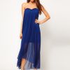 Asos Collection Asos Strapless Maxi Dress in Mesh in Blue (navy) - Lyst