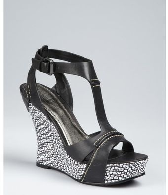  Black Leather Braiden 2 Woven Wedges 