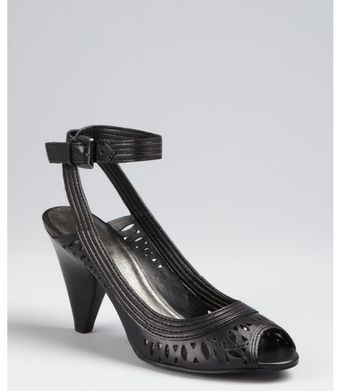  Black Leather Cissy Ankle Strap Cutout Sandals 