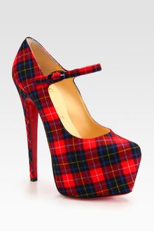 Christian Louboutin Canvas Tartan Mary Jane Platform Pumps - Lyst