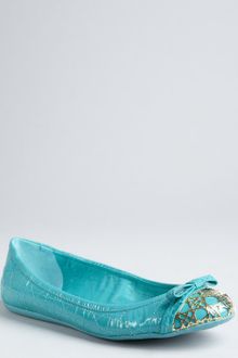 Dior Turquoise Quilted Cannage Patent Bow Detail Ballet Flats - Lyst