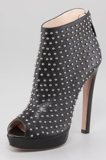 Prada Studded Leather Peep Toe Ankle Boot - Lyst