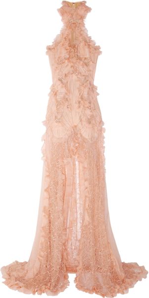 Alexander McQueen Ruffled Bead Embellished Chiffon and Lace Gown - Lyst