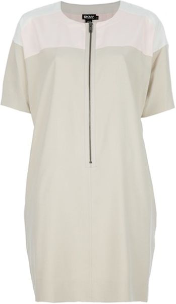 Dkny Zip Fastening Dress in Beige (cream) - Lyst