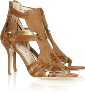 Jimmy Choo Margy Woven Leather And Suede Sandals - Lyst