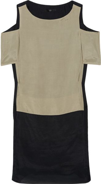 Tibi Colorblock Brushed Silk Dress in Black (sand) - Lyst