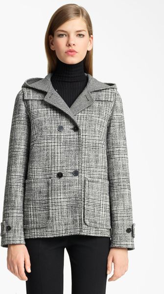 Jil Sander Hooded Wool Blend Coat in Black (black white) - Lyst