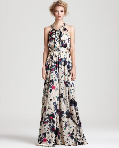 Rachel Zoe Gown Natasha Scarf Collar in Beige (beige multi) - Lyst