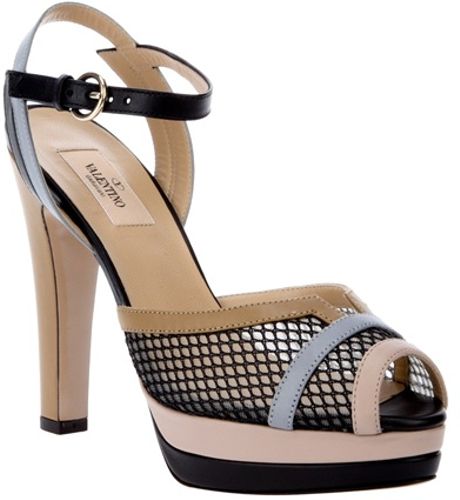 Valentino Peep Toe Sandals in Black - Lyst