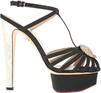 Charlotte Olympia Siren Black Raffia Sandals - Lyst