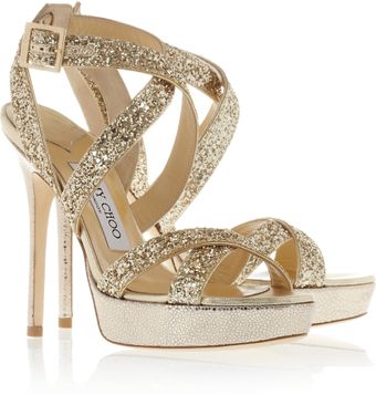 Jimmy Choo Hawk Glittered Leather Platform Sandals - Lyst