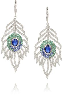 Kenneth Jay Lane Silverplated Crystal Peacock Feather Earrings - Lyst