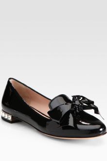 Miu Miu Bow Patent Leather Jewel Smoking Slippers - Lyst