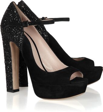 Miu Miu Glitterfinish Suede Mary Jane Pumps - Lyst
