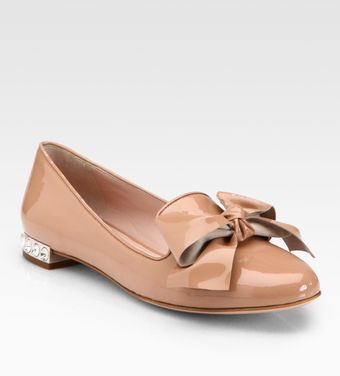 Miu Miu Bow Patent Leather Jewel Smoking Slippers - Lyst