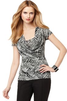 Anne Klein Short Sleeve Printed Cowl Neck - Lyst