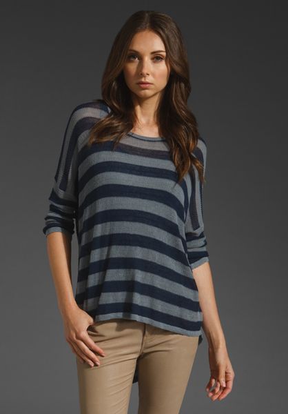 Autumn Cashmere Textured Stripe Hi Lo Sweater  in Blue (tin & ink) - Lyst