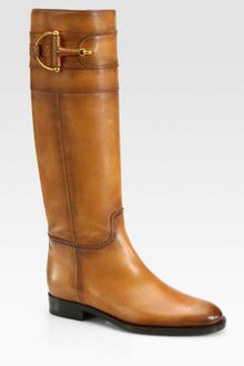 Gucci Class Tall Burnished Leather Horsebit Boots - Lyst