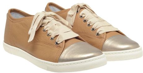 Lanvin Leather Trainers with Metallic Toe Cap in Gold (beige) - Lyst