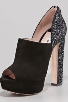 Miu Miu Suede and Glitter Bootie - Lyst