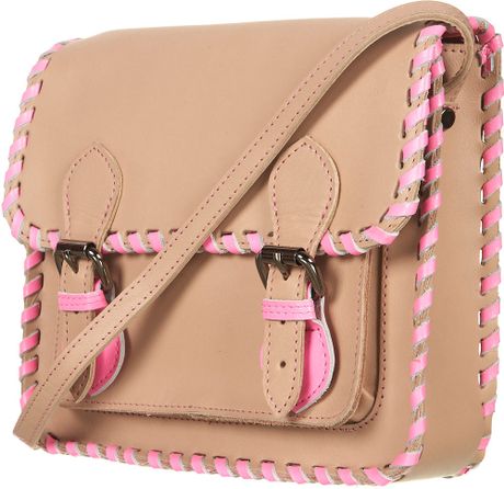 Topshop Neon Whipstitch Satchel in Beige (natural) - Lyst