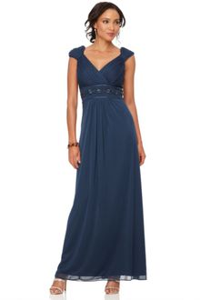 Alex Evenings Cap Sleeve Empire Waist Beaded Evening Gown - Lyst