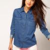 Asos Collection  Washed Denim Shirt with Bow Back Detail in Blue (midblue) - Lyst