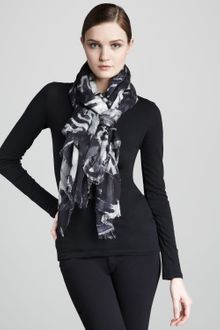 Oscar de la Renta Brushstroke Grid Print Scarf Black  - Lyst