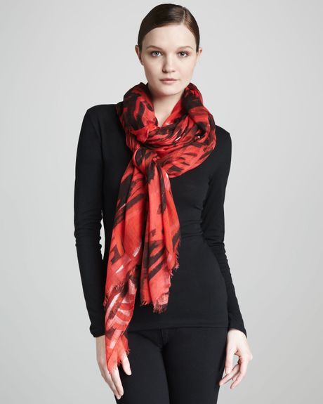 Oscar De La Renta Brushstroke GridPrint Scarf  in Multicolor (red multi) - Lyst