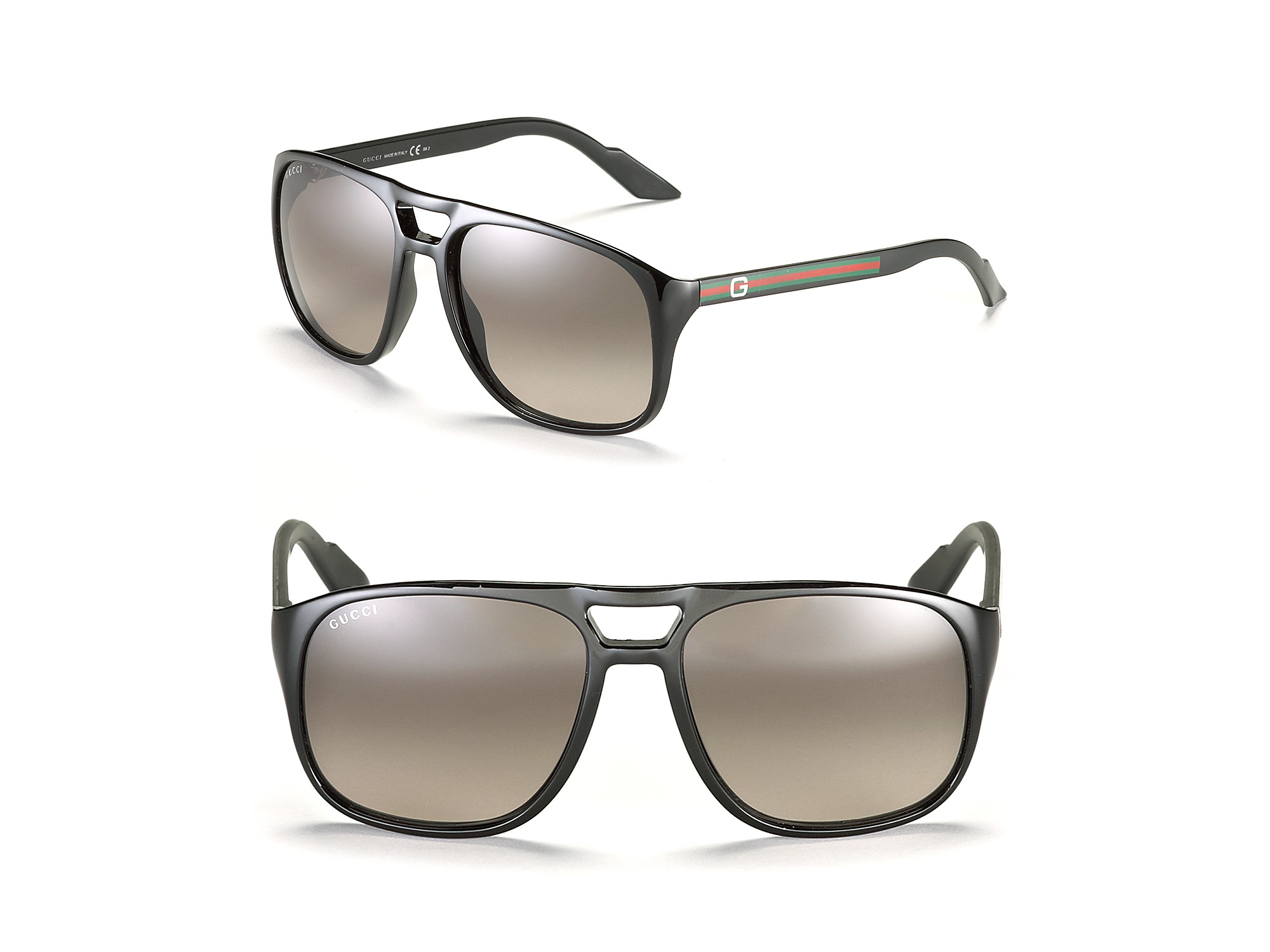 Gucci Double Bridge Plastic Aviator Sunglasses in Black (shiny black