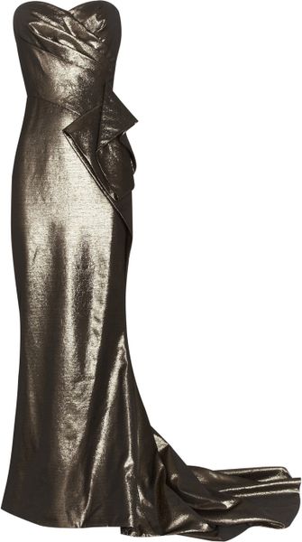 Marchesa Draped Lamé Gown in Gold - Lyst