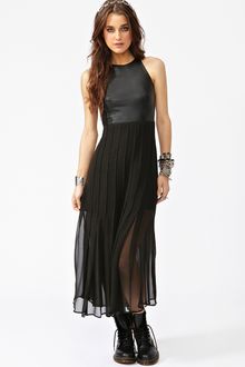 Nasty Gal Leather Chiffon Maxi Dress - Lyst