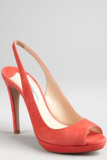 Prada Coral Suede Peep Toe Slingback Sandals - Lyst
