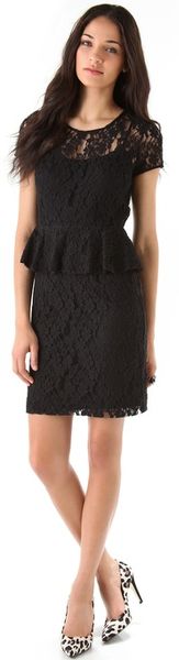 Dkny Lace Peplum Dress in Black - Lyst