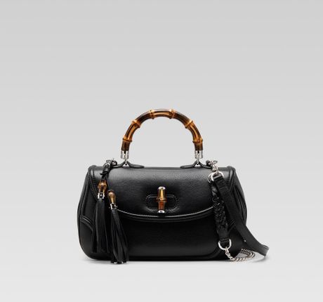 Gucci New Bamboo Leather Top Handle Bag In Black Bamboo Lyst