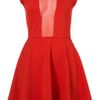 Topshop Red Mesh Insert Skater Dress in Red - Lyst
