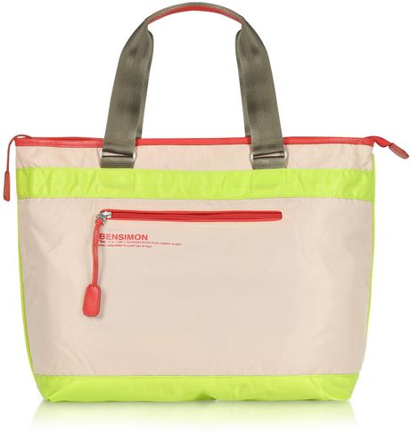 Bensimon Collection Neon Line Large Nylon Zippered Tote Bag in Pink | Lyst