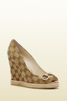 Gucci Charlotte High Heel Opentoe Espadrille Wedge with Horsebit Detail - Lyst