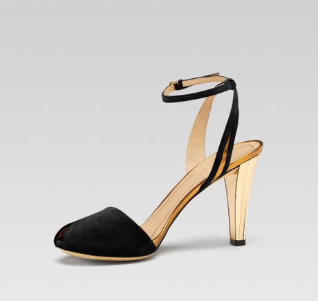 Gucci Delphine Mid Heel Opentoe Sandal in Black | Lyst
