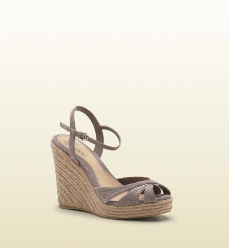 Gucci Penelope Strappy Espadrille Wedge Sandal in Gray (grey) | Lyst