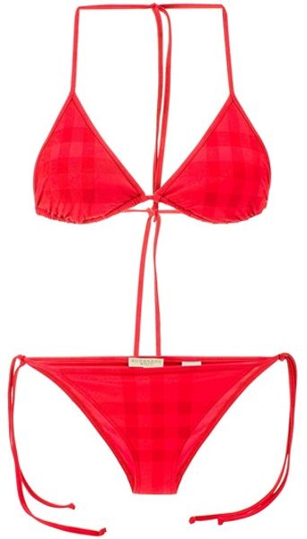 Burberry Brit Checked Bikini in Red - Lyst