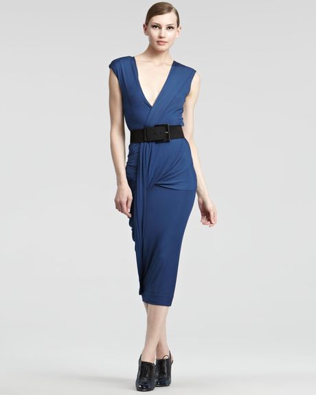 Donna Karan New York Luster Jersey Wrap Dress in Blue (sapphire) - Lyst