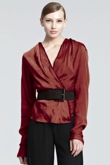 Donna Karan New York Satin Surplice Blouse - Lyst