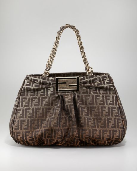 Fendi Mia Metallic Zucca Shoulder Bag in Brown (tobacco) - Lyst